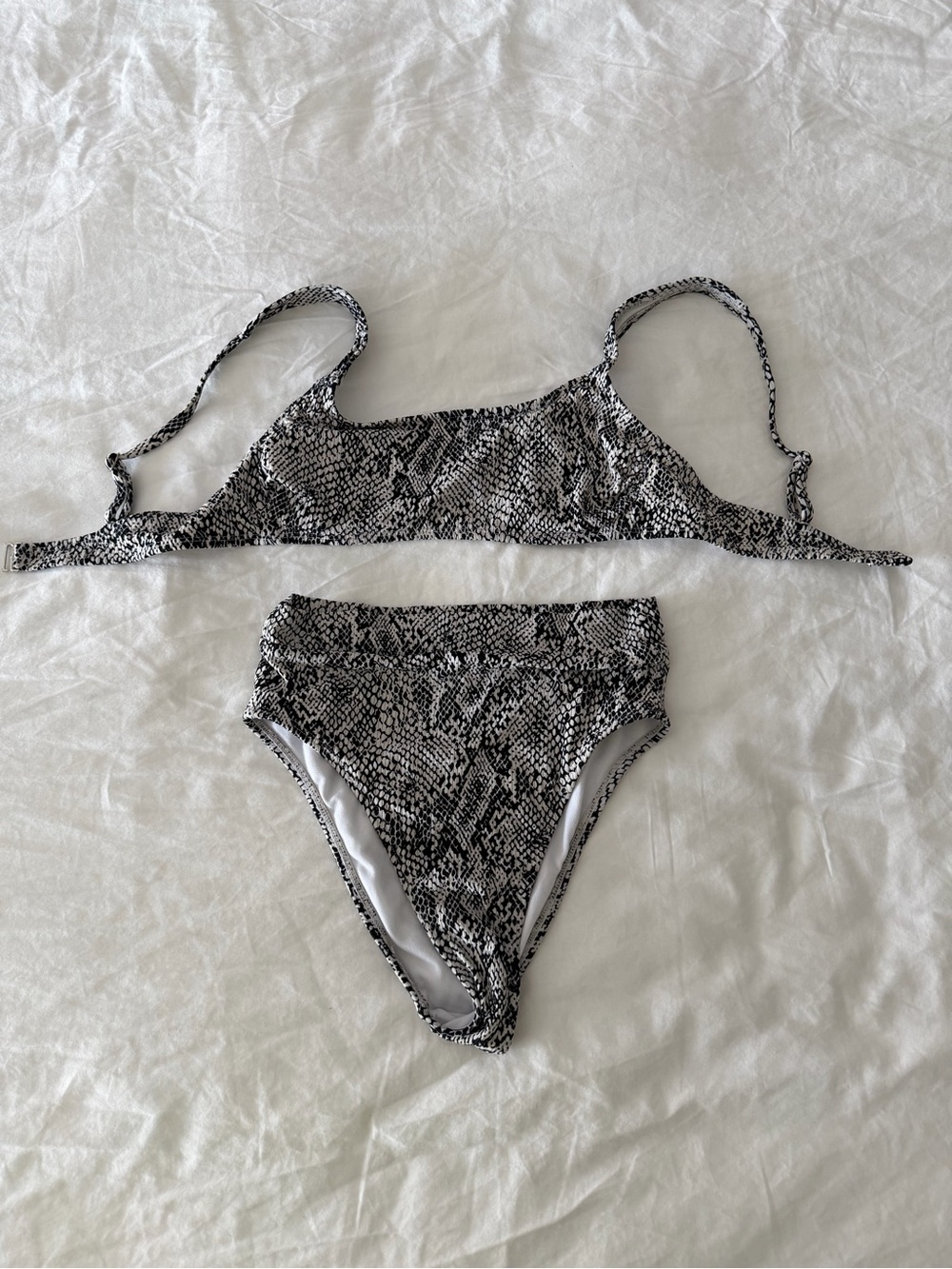 Xhilaration Black & White Snake Print High-Waist Bikini Set